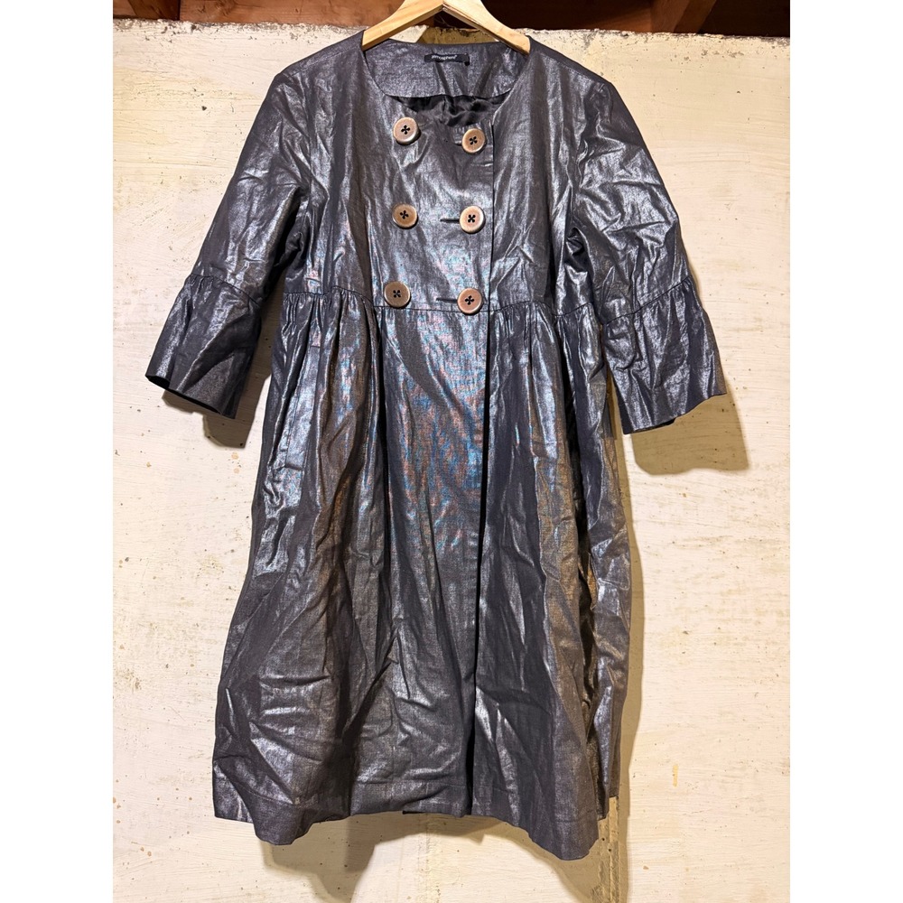 Atmosphere Womens 16 Metallic Iridescent Empire Waist Linen Blend Coat Grey Mod